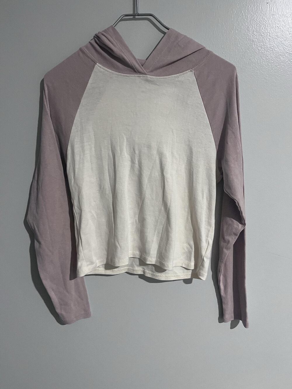 PINK ROSE Hoodie Womens S White Mauve Raglan Pullover Lightweight Casual